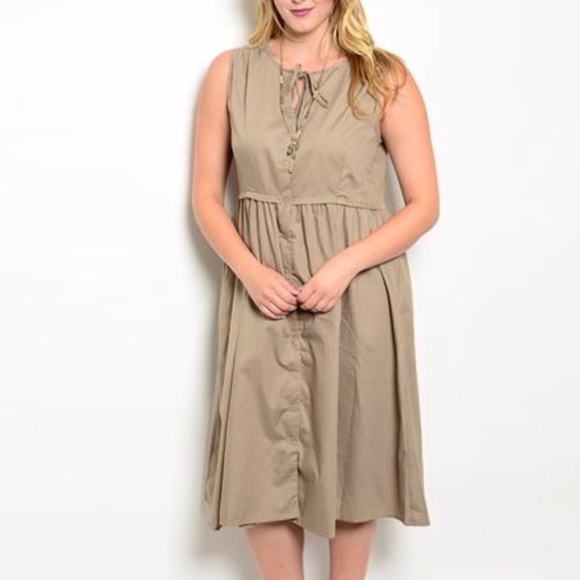 ❗️CLOSING SALE❗️PLUS: Mocha Button Down Midi Dress - Picture 2 of 3